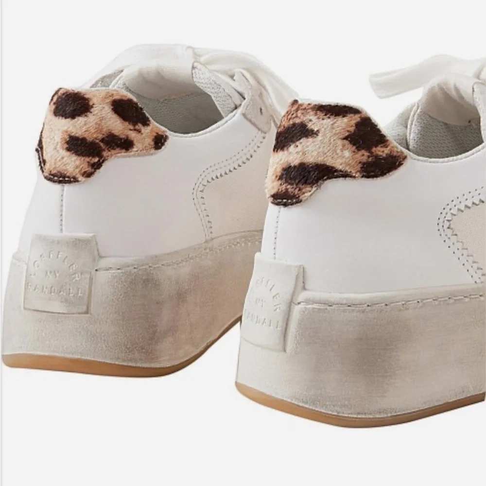 Loeffler Randall Keira Low Top Platform Sneaker Leather Suede Calf Hair Sz 7.5